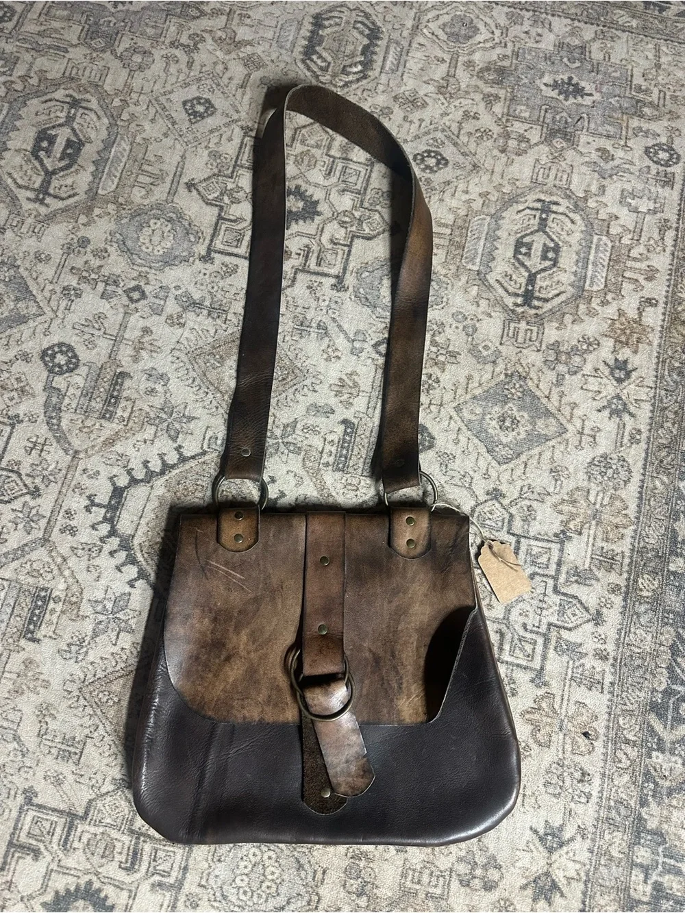 Women's Two-Tone Brown Leather Satchel with Strap